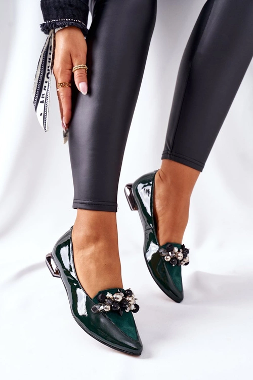 Baleriny Damskie Laura Messi Skórzane Zielone 2157