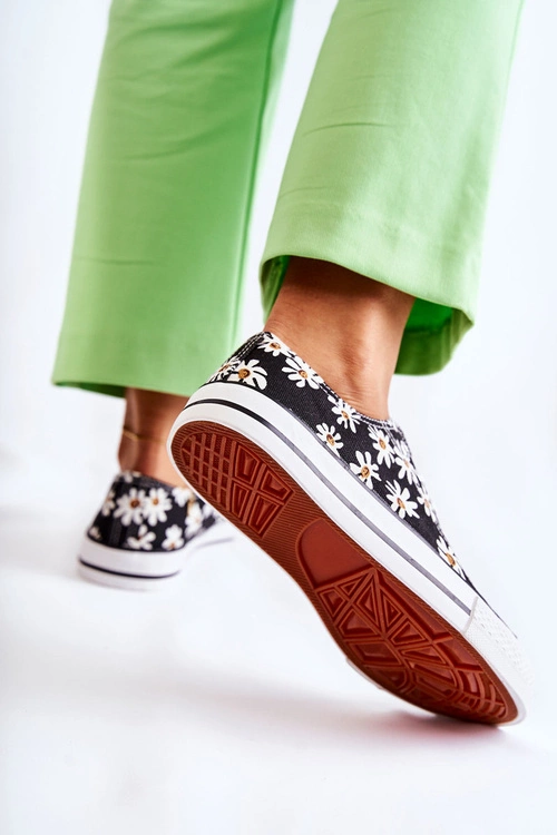 Niskie Damskie Trampki W Kwiaty Czarne Janey