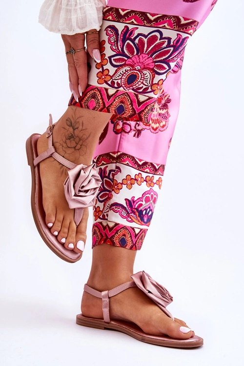 Damskie Sandały Japonki Z Materiałową Różą Nude Carisma