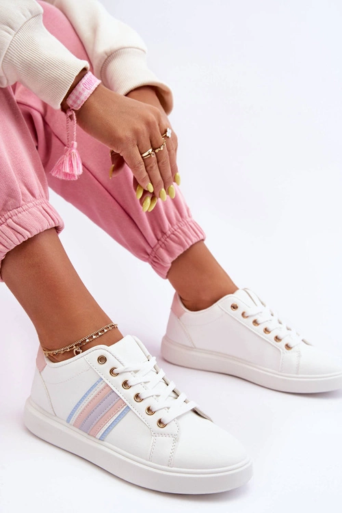 Skórzane Damskie Buty Sportowe Biało-Różowe Rilee