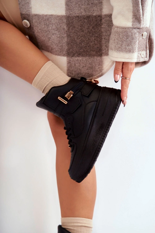 Damskie Ocieplane Wysokie Buty Sportowe Czarne Lexa