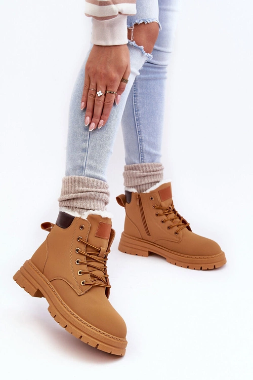 Damskie Trapery Ocieplane Futerkiem Camel Fenan