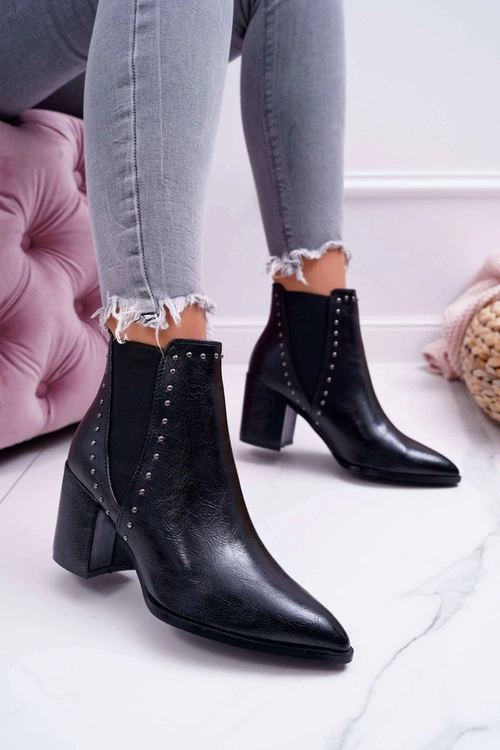 Botki Damskie Na Obcasie Z Gumkami Czarne Trini