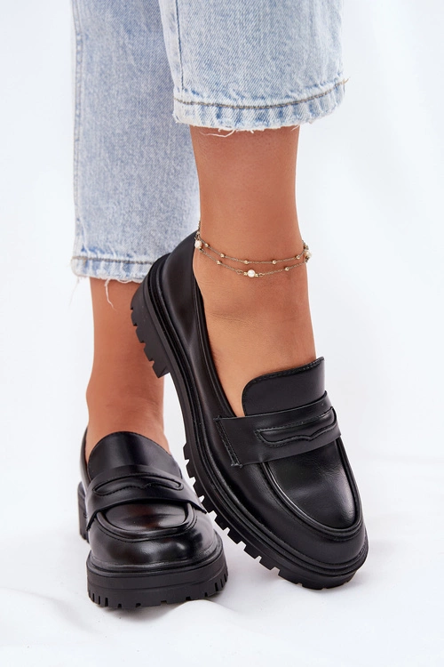 Klasyczne Mokasyny Damskie Z Eko Skóry Czarne Enticca