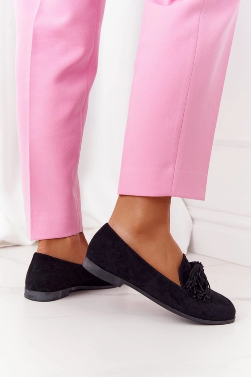 Zamszowe Mokasyny Z Frędzlami Czarne Alicante