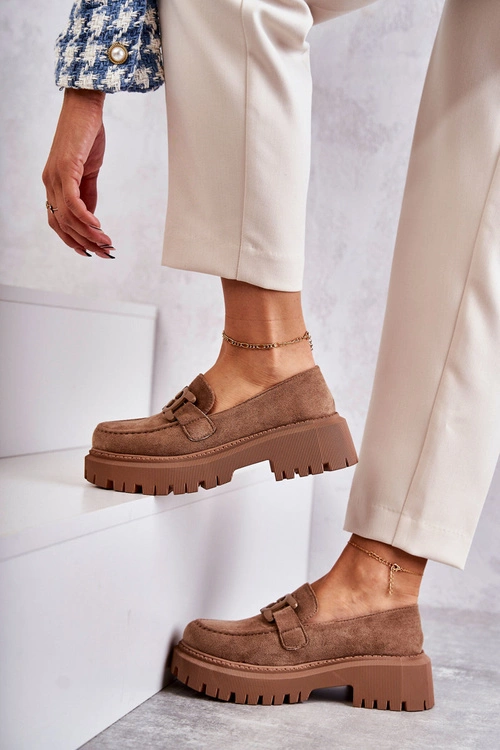 Damskie Półbuty Zamszowe Z Ozdobą Ciemnobeżowe Leeza