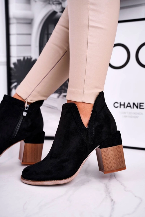 Damskie Botki Na Słupku Wycięte Czarne Meliori Dream