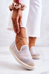 Damskie Materiałowe Espadryle Z Cyrkoniami Szare Deimos