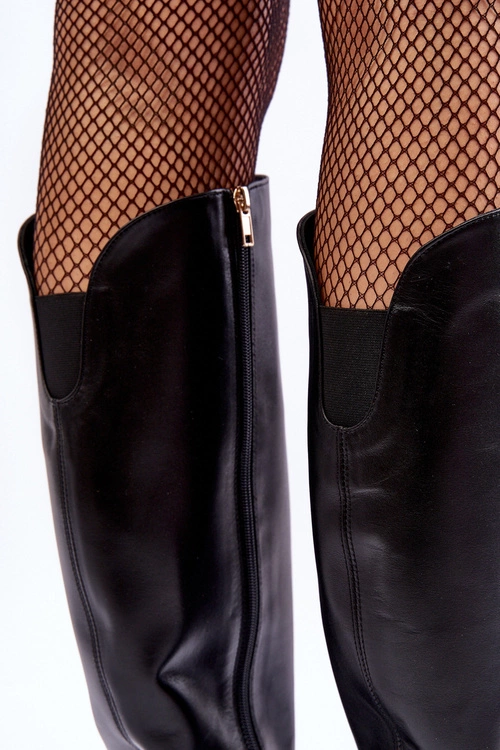 Damskie Skórzane Kozaki Na Słupku Czarne Lewski 2928/B