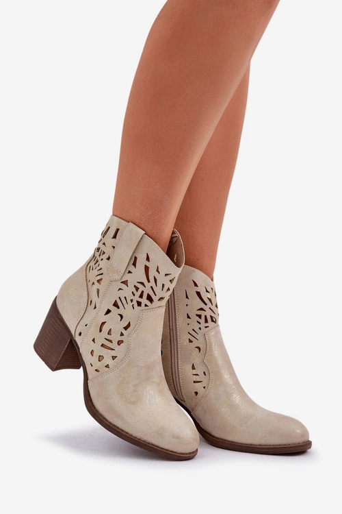 Ażurowe Botki Na Słupkowym Obcasie Złote Nurissa