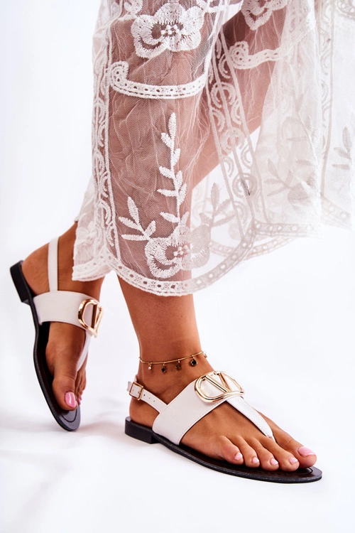 Damskie Sandały Japonki Z Ozdobą Białe Calia