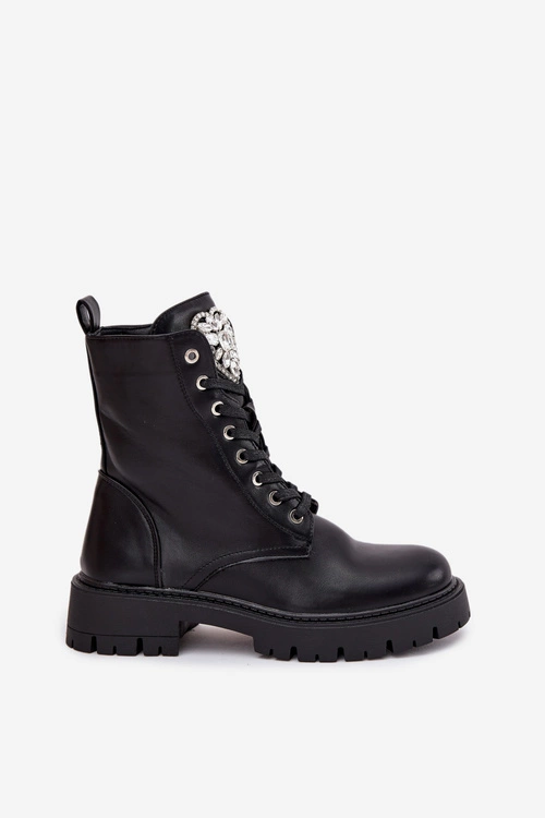 Botki Workery Damskie Z Kryształkami Na Języku Czarne Rosira