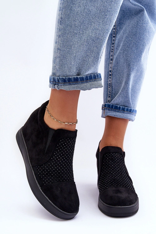 Niskie Zamszowe Zdobione Botki Damskie Czarne Afarena