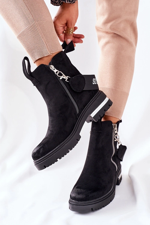 Ocieplane Botki Z Suwakiem Czarne Cortona