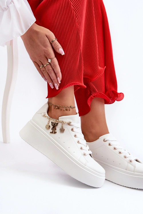 Sneakersy Damskie Na Platformie Z Zawieszkami Białe Tivissa