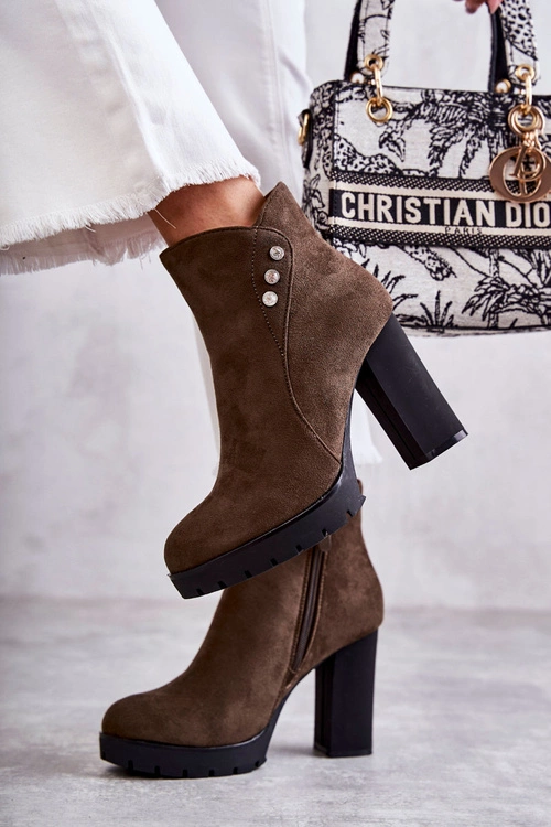 Zamszowe Botki Na Słupku Zielone Lagerlla