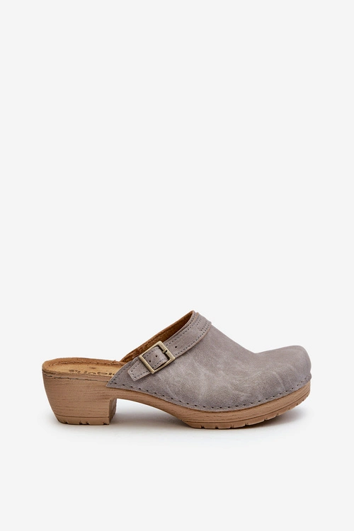 Klapki Chodaki Damskie Na Niskim Obcasie Inblu BL000004 Szare