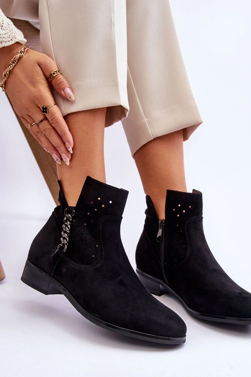 Damskie Zamszowe Botki Na Suwak Czarne Belliano