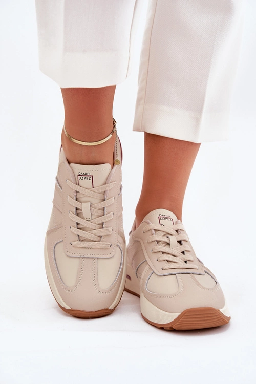 Skórzane Damskie Buty Sportowe Sneakersy Daniel Lopez Just Dare SS2D4043 Beżowe