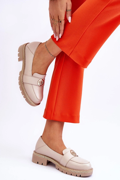 Eleganckie Skórzane Mokasyny Jasnobeżowe Laverne