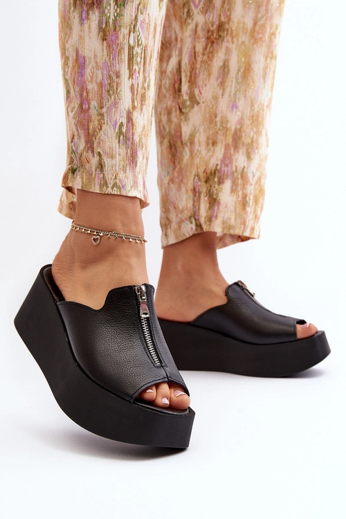 Zazoo 2916 Damskie Klapki Na Masywnej Platformie Z Suwakiem Czarne