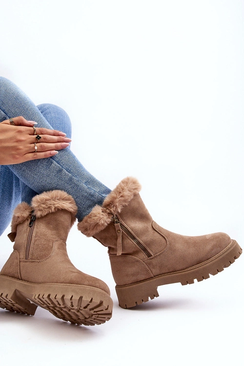 Botki Zamszowe Damskie Z Futerkiem Beżowe Hasiva
