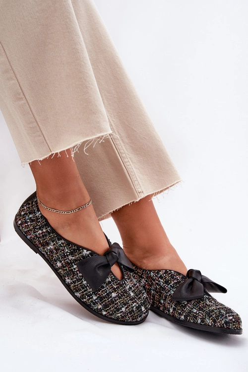 Skórzane Baleriny Z Kokardą Laura Messi 2921 Czarne