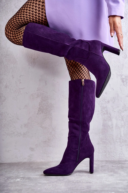 Kozaki Damskie Na Słupku Do Kolana Fioletowe Truly Love