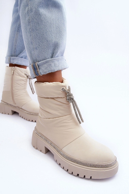 Zdobione Śniegowce Na Płaskim Obcasie Jasnobeżowe Plotia