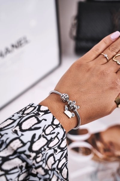 Bransoletka z Zawieszkami Charms Serduszka Srebrna Miki