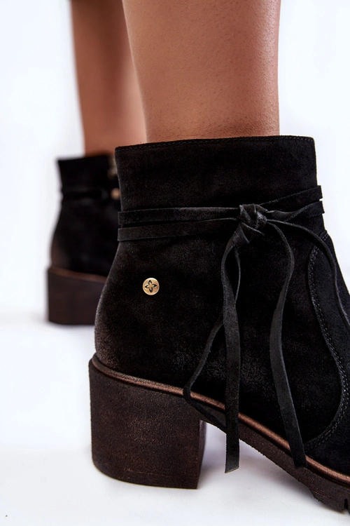 Damskie Zamszowe Botki Maciejka 05720-01 Czarne