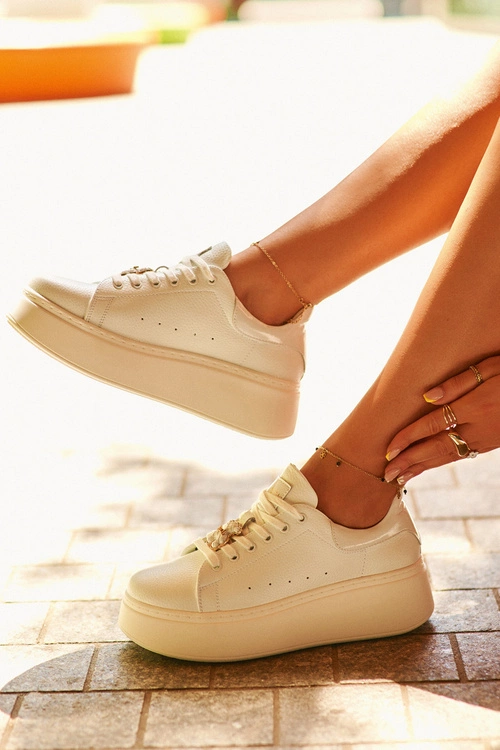 Damskie Skórzane Sneakersy Na Platformie Z Misiem Białe Vinceza 66641