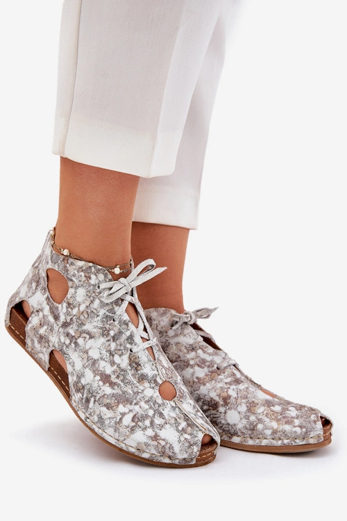 Wzorzyste Skórzane Botki Maciejka 03426-46 Biało-Beżowe