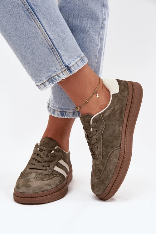 Sneakersy Damskie Zamszowe Na Platformie Ciemnozielone Sylviona