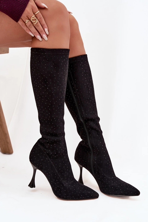 Kozaki Damskie Na Szpilce Ze Zdobieniem D&A JC52-883 Czarne