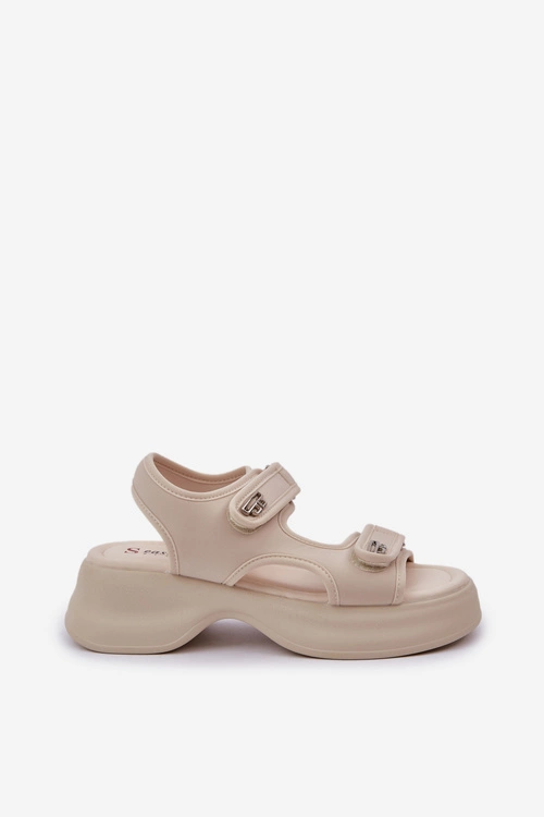 Materiałowe Lekkie Sandały Na Platformie Jasnobeżowe Deniffia