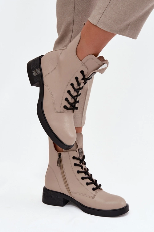 Skórzane Botki Damskie Na Niskim Obcasie Vinceza 66818 Beżowe