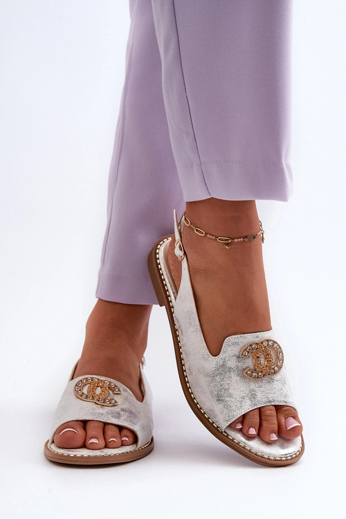 Damskie Sandały Z Ozdobą S.Barski KV27-049 Srebrne