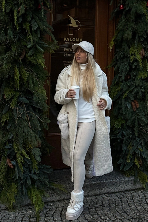 Wiązane Śniegowce Damskie Na Grubej Podeszwie Beżowe Loso