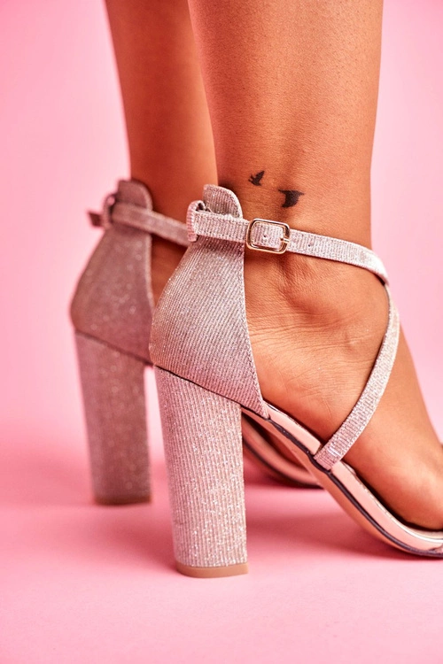 Sandały Damskie Na Słupku Brokatowe Złote Vivi