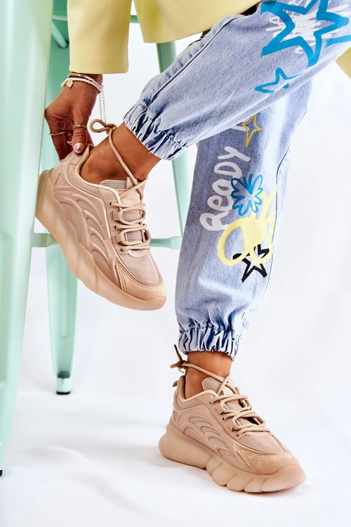 Modne Damskie Buty Sportowe Sneakersy Beżowe Sollero