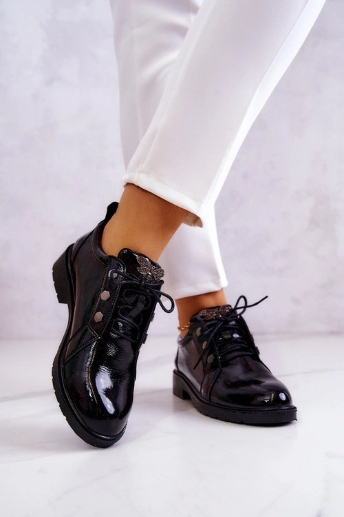 Damskie Lakierowane Półbuty Z Ozdobą Czarne Harvey