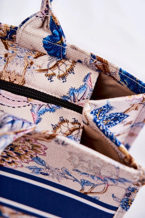 Duża Klasyczna Torebka W Print Beżowo-Niebieska Micola