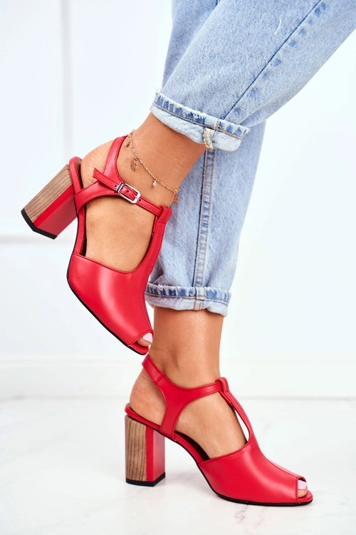 Damskie Sandały Skórzane Maciejka Czerwone 04117