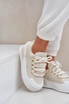 Sneakersy Damskie Z Grubymi Sznurówkami Na Platformie Beżowe Laloma