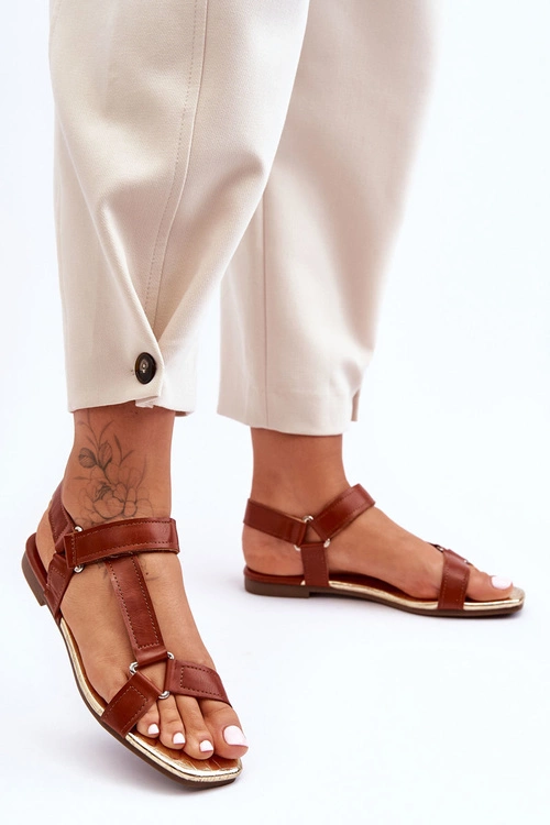 Płaskie Damskie Sandały Na Rzep Camel Lissa