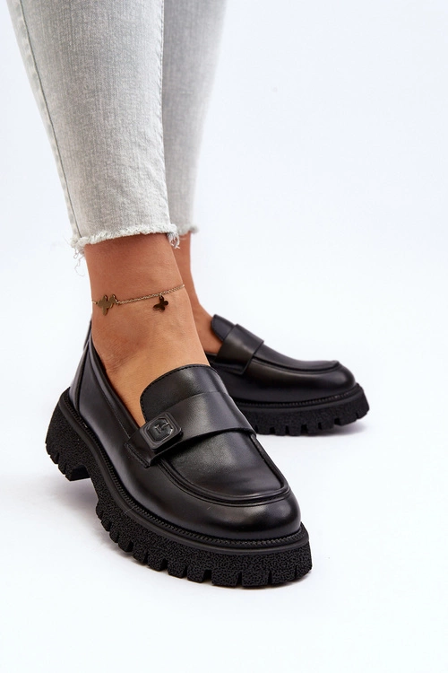 Mokasyny Damskie Z Paskiem Czarne Flanila