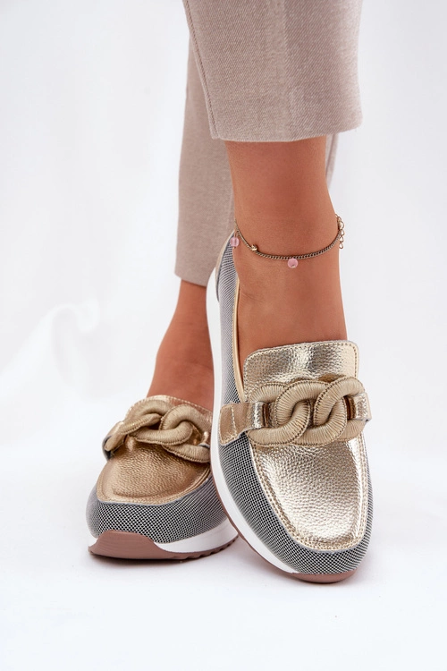 Skórzane Mokasyny Damskie Z Ozdobą D&A LR51-966 Złote