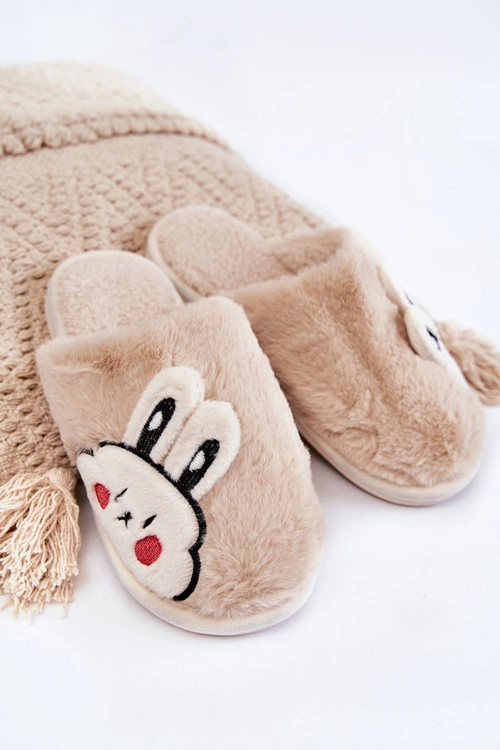 Damskie Futrzane Papcie Z Królikiem Beżowe Trisha