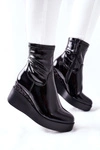 Botki Damskie Na Koturnie Lakierowane Czarne Therapie